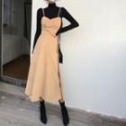 Set: Strappy Midi A-line Dress + Knit Top