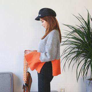 Slit-cuff Two-tone Sweater