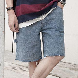 Fray-hem Denim Straight-cut Shorts