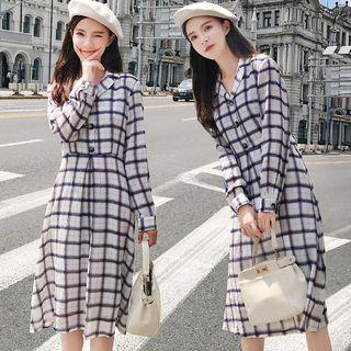 Long-sleeve Midi Plaid Shirtdress