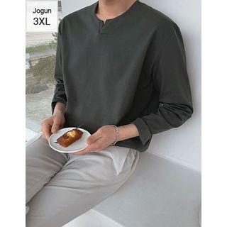 Notch-neck Plsin Sweatshirt