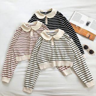 Color-block Striped Peter-pan Collar Long-sleeve Sweatshirt