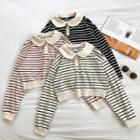 Color-block Striped Peter-pan Collar Long-sleeve Sweatshirt