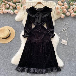 Lapel Velvet Long-sleeve Mermaid Dress