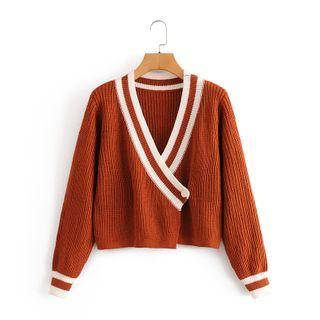 V-neck Cropped Sweater As Shown In Figure - One Size