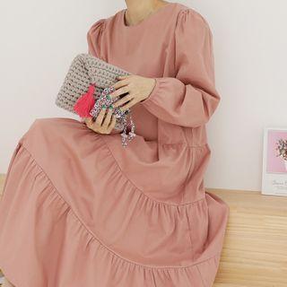 Puff-sleeve Tiered-hem Long Dress