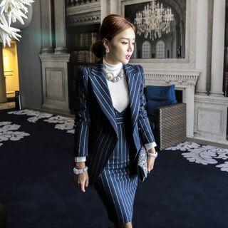 Set: Striped Blazer + Sleeveless Sheath Dress