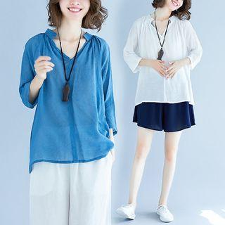 3/4-sleeve Cotton Linen Blouse