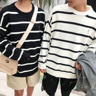 Couple Matching Embroidered Striped Sweater