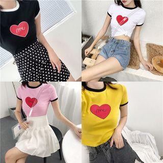 Short-sleeve Heart Print Ringer T-shirt