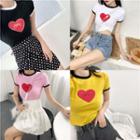 Short-sleeve Heart Print Ringer T-shirt