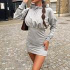 Ruched Long-sleeve Mini Bodycon Hoodie Dress