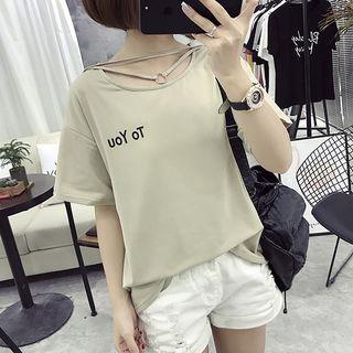 Strap Detail Lettering Short-sleeve T-shirt