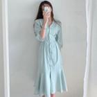 3/4-sleeve Button Midi Mermaid Dress
