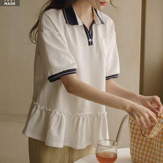 Piped Frill-hem Polo Shirt