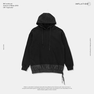 Patchwork Drawstring-hem Hooded Pullover