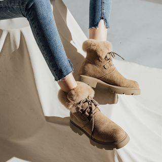 Lace-up Faux Fur Trim Short Boots