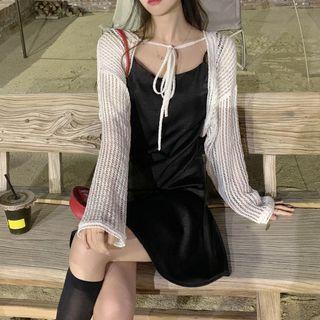 Spaghetti Strap Plain Mini Dress / Knit Shrug