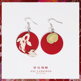 Non-matching Carp Fish Dangle Earring Red - One Size