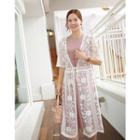 Short-sleeve Sheer Lace Long Cardigan