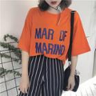 Set : Letter Short-sleeve T-shirt + Pinstripe Pants