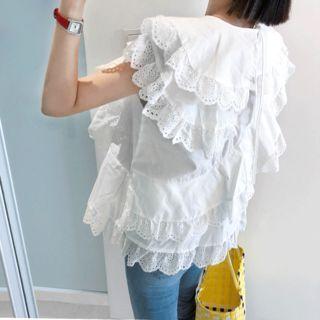 Lace-detail Layered Top White - One Size