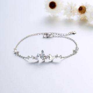 Butterfly Pendant Alloy Bracelet Silver - One Size