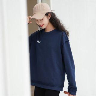 Round-neck Printed Letter Oversize Sweatshirt Navy Blue - One Size