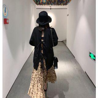 Plain Open-back Loose-fit Pullover / Leopard Skirt