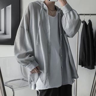 Sheer Oversize Long-sleeve Hooded Jacket