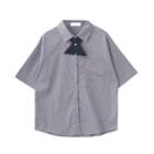 Plain Button-up Oversize Shirt With Bow