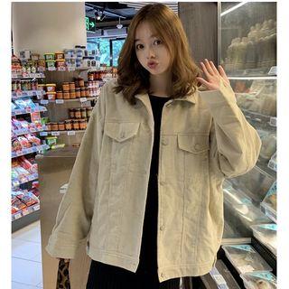 Corduroy Buttoned Padded Coat
