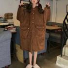 Fleece Hooded Robe Brown - One Size