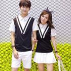 Couple Matching Short-sleeve Mock Two Piece Shirt / Shorts / Skirt