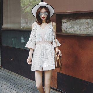 Cut-out Shoulder Eyelet Lace Playsuit