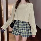 Cropped Pullover / Plaid Mock Shirt A-line Skirt