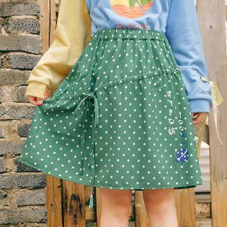 Ladybird Print Drawstring Dotted A-line Skirt