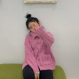 Mock-neck Plain Striped Sweater Pink - One Size