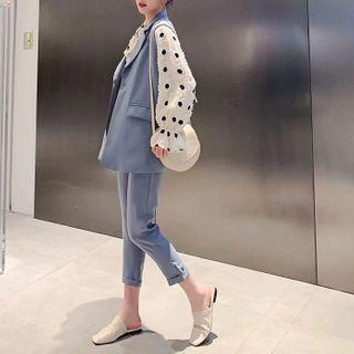 Set: Long-sleeve Dotted Blouse + Dress Pants + Vest