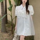 Mesh-panel Puff-sleeve Mini Shirtdress