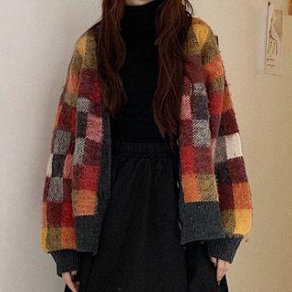 Plaid Button Cardigan Cardigan - Multicolor - One Size