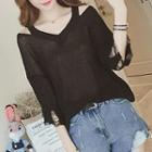 Elbow-sleeve Distressed Knit Top