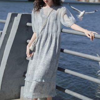 Short-sleeve Sheer Floral Dress