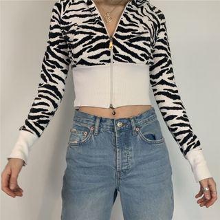 Zebra Print Hooded Zip-up Jacket