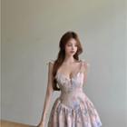Spaghetti Strap Floral Lace Mini A-line Dress