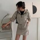 Sports Set: Flap-pocket Anorak Hoodie + Miniskirt