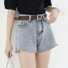 Set: Washed Distressed Denim Shorts + Belt