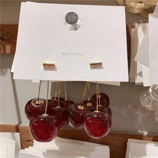Cherry Fringed Earring 1 Pair - Gold & Red - One Size