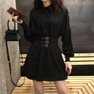Long-sleeve Tie-waist T-shirt Black - One Size