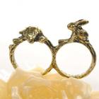 Double-ring Tortoise And Rabbit Ring  Copper - One Size